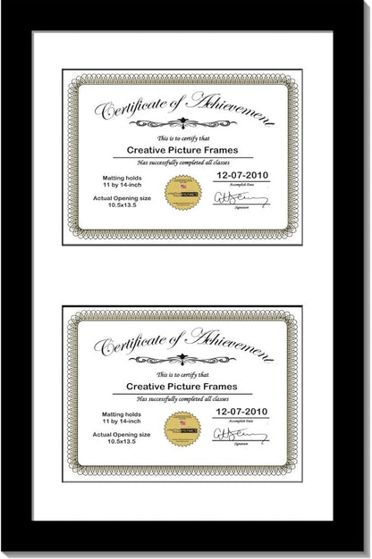 Creative Picture Frames 16X24Bk-W Black Vertical Double Diploma Frame With 2 Opening White Mat, Holds 2-11X14-Inch Documents With Wall Hanger