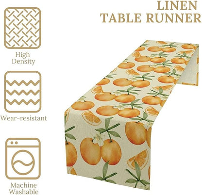 Spring Summer Orange Citrus Table Runner Watercolor Sweet Fruit Botanical Print Dinner Runner for Farmhouse Baby Shower Party Holiday Home Kitchen Dining Table Decor 13x90