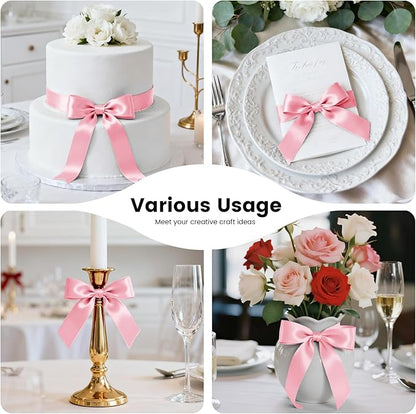 1-1/2 Inch 100 Yards Satin Ribbon Light Pink, Solid Color Fabric Ribbon for Gift Wrapping, Wedding, Polyester Gift Ribbon for Birthday Party Decoration, Craft, Hair, Floral, Sewing