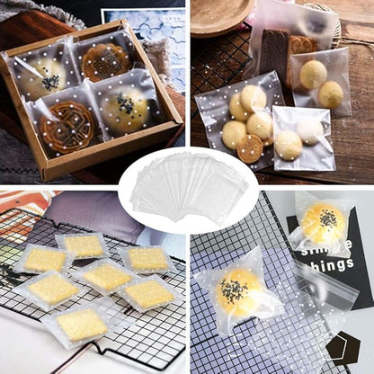 100 Packs Self Sealing Cellophane Treat Bags 5x7 Inches, Searik 4 Mils Resealable Plastic Pastry Cookie Bags with Thank You Labels for Party Gift Giving Bakery Candy Cookie Chocolate