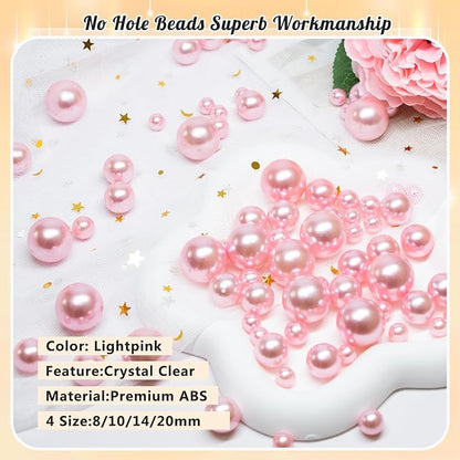 300Pcs Pearl Vase Filler, Ivory Lightpink No Hole Faux Pearl Beads for Centerpieces Vases, Candle Centerpieces, Wedding Birthday Party Home Decor 8/10/14/20mm