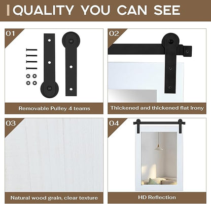 COGOOD Farmhouse Barn Door Mirror - 25 x 38 Rustic Bathroom Mirror for Living Room, Entryway, Vanity Wall Decor (Pure White)