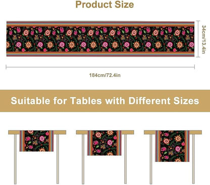 Mexican Table Runner,Colorful Flowers Cinco De Mayo Decor Table Runner for Kitchen Dining Table Home Party Decoration 13x120 Inch