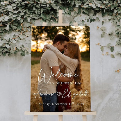 Welcome To Our Rustic Wedding Decoration - Personalized Welcome Sign With Stand