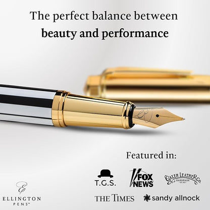 Ellington Pens Luxury Fountain Pen Set- Fountain Pens for Writing - Smooth Extra Fine Nib - Includes Refillable Ink Converter, 3 Ink Cartridges [Black & Blue], Gift Box - Elegant Calligraphy