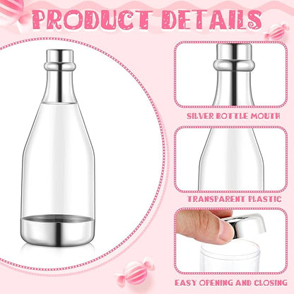 Gerrii 100 Pcs Silver Champagne Bottle Container Set, Mini Champagne Candy Bottles Plastic DIY Favor Candy Jars with Tags Party Favor Containers for Baby Shower Bridal Wedding Birthday Party