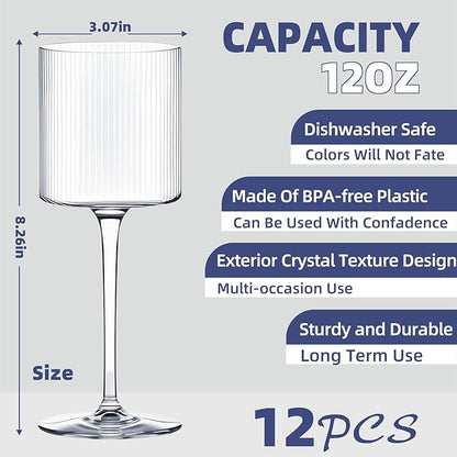 Plastic Goblets Wine Glasses - 12Oz Acrylic Wine Glasses Origami Unbreakable Clear Plastic Cocktail Glasses Recyclable Shatterproof Reusable Wine Cups for Parties & Weddings (Transparent)