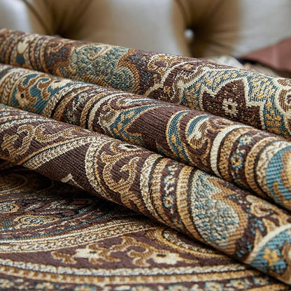 Luxury Vintage Design Table Runner 90 inches Long Embroidery Jacquard Fabric with Multi-Tassels Table Runners for Dining Room Dresser Wedding Holiday Party Fireplace Decorations (Coffee, 12X90inch)