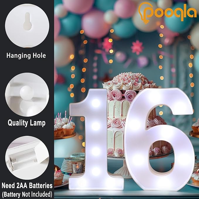 Pooqla 30th Birthday Decoration for Her Him, Decorative LED Light Up Numbers, Marquee Numbers 30 Sign for Party Backdrop 30th Wedding Anniversary Decor, Warm White and Cool White Number 30