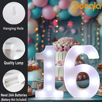 Pooqla LED Light Up Numbers, Warm White and Cool White Decorative Lighted Marquee Numbers, Light Up Numbers for Boys Girls Party, Wedding, Bar, Night Light, Room Decor, Birthday Decoration, Number 7