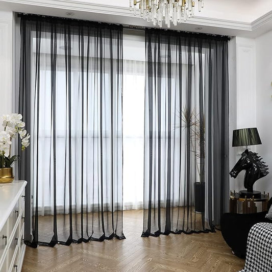 Window Black Sheer Curtains 60 Inches Width 90 Inches Long 2 Panels Sheer Curtains Clear Curtains Basic Rod Pocket Panel for Home Living Room Bedroom Kids Room Yard Patio Parlor Sliding