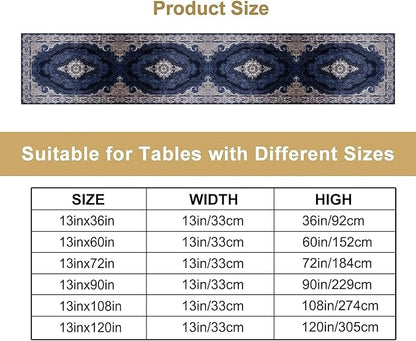 Vintage Boho Floral Table Runner, Rustic Country Farmhouse Dark Blue Grey Retro Flower Pattern for Home Kitchen Table Decor Dining Coffee Room Party Decor 13x60in