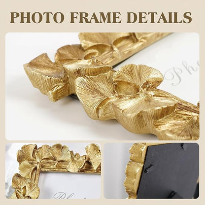 Cuspin Vintage Gold 5x5 Picture Frame, Gold Ornate Leaf Textured Hand-Crafted Resin with Glass Front, Antique Square Photo Frame for Tabletop Display, Retro Design Home Decor