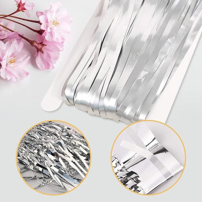 10 Pack Silver Backdrop Curtain 3.2ft x 8.2ft Metallic Tinsel Foil Fringe Curtains Photo Booth Background for Birthday Party Decoration Baby Shower Engagement Wedding Christmas Decoration (Silver)
