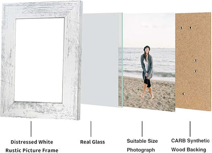 4x6 Picture Frame Set of 4, High Definition Glass Distressed White Frame, 4 x 6 Wood Photo Frames for Tabletop Display and Wall Mounting