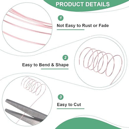 0.2 mm/32 Gauge Copper Wire for Jewelry Making, 82FT Copper Beading Craft Wire for Jewelry/Weaving/DIY Crafting/Planting, Color-Retaining [25M, Rose Gold]
