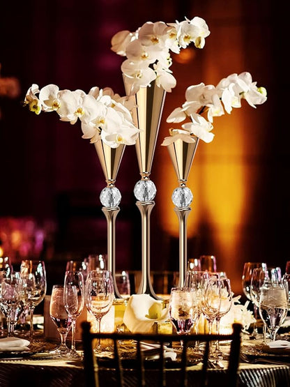 VIJIV Gold Flower Vase for Centerpiece Table Decorations Wedding Reception Decor, 15.8 Inch Tall Metal Vase for Feather Flower Holder Stand Floral Arrangement Gatsby Party Dinner Event Hotel