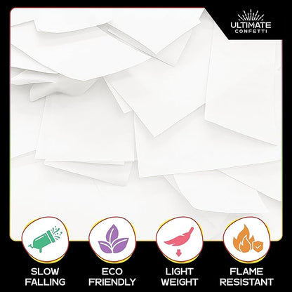 Ultimate Confetti, White Biodegradable Confetti - Rectangular Fluttering Tissue Paper Confetti for Cannon and Launcher use – Best for Gender Reveal, Parties, Concerts and Weddings - 20 lb, 320 oz