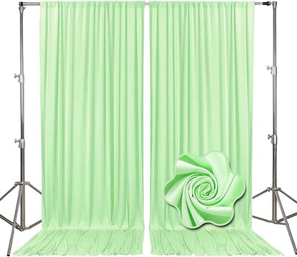10ft x 10ft Light Green Backdrop Curtains for Parties, Fabric Satin Background Curtain with Rod Pockets for Weddings, Birthday, Baby Shower, Photography, Graduation Party Backdrop Drapes, 2 Panels