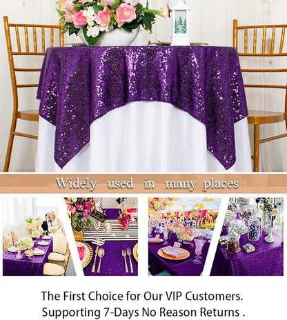 ShinyBeauty Sequin Tablecloth - Square 54x54-Inch Purple Glitter Tablecloth for Round Table - Wedding & Party