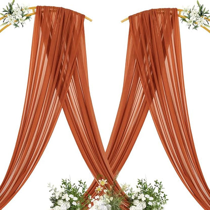 MLMC Terracotta Wedding Arch Draping Fabric 1 Panel 29" x 20 FT Extra Long Gauze Drapes Sheer Backdrop Curtains 6.6 Yards Outdoor Drapery Panels for Wedding Ceremony Party Ceiling Decoration