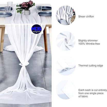 MDS Halloween Chiffon Table Runner - 25 Pack, 29 x 170 Inches, 14ft Each - Sheer Spooky Table Runners for Haunted House Parties, Trick-or-Treat Tables, Witchy Décor, Wedding & Events - White