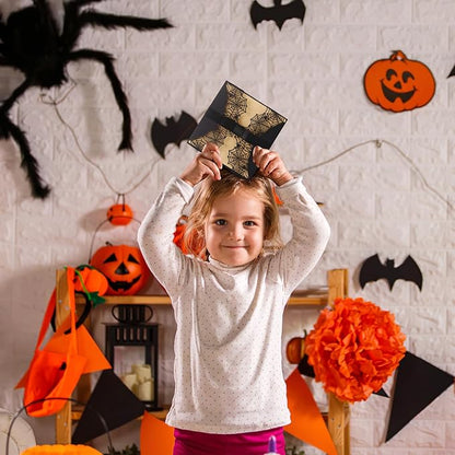 Halloween Party Invitations Cards, 10 Pcs Laser Cut Spider Web Design with Bowknots and Envelopes, Black and White