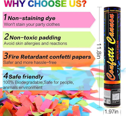 Confetti Cannon Multicolor 12 Pack Biodegradable Confetti Popper Party Confetti Shooters12 Inch Confetti Popper Cannons Confetti Poppers for Wedding,Birthday,Graduation, New Years Celebration