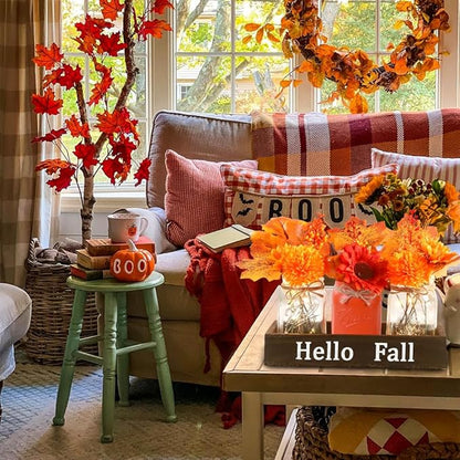 DIYDEC 3PCS Fall Mason Jars 3 * 5Inch Lighting Painted Thanksgiving Tiered Tray Decorative Jars with Wood Tray &Artificial Flowers Wishing Bottles for Autumn Holiday Home Table Centerpiece Decor Gift