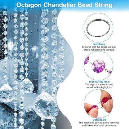 PATIKIL 14 mm Crystal Garland Strands, 32.8 Ft Acrylic Octagon Chandelier Bead Chains String for DIY Craft Wedding Party Home Decorative Jewelry Making, Purple