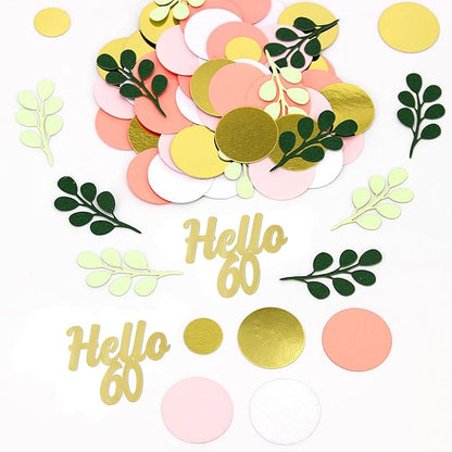 300PC 60TH Birthday Confetti for Table Pink and Sage Green Happy 60TH Birthday Decorations for Woman Dots Hello 60 Confetti Scatters Sixty Party Decor Supplies