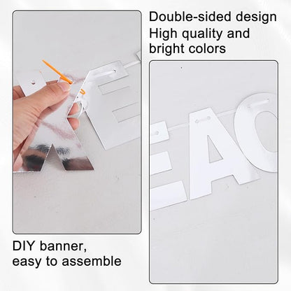 BEISHIDA Double-sided Silver 116 PCS DIY Letter Banner Kit Make Your Own Banner,Including 111 Letters and Numbers 3 Rope and 9 Threading Device,Customized for Birthday Graduation Wedding Decor