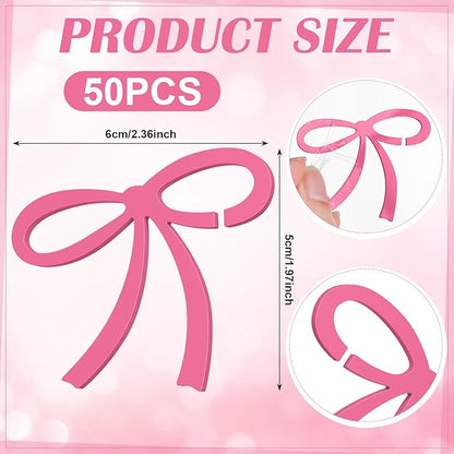 50 Pcs Bows Drink Tags Coquette Bow Wine Glass Charms Acrylic Bowknot Drink Tag for Bachelorette Birthday Wedding Coquette Tasting Party Decor Accessory(Rose Pink)