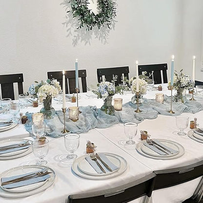 10 Pack Dusty Blue Cheesecloth Table Runner 35x120 Inch, Fall Thanksgiving 10FT Boho Gauze Cheese Cloth Table Runner Rustic Semi-Sheer Runner for Wedding Bridal Baby Shower Birthday Party Home Decor