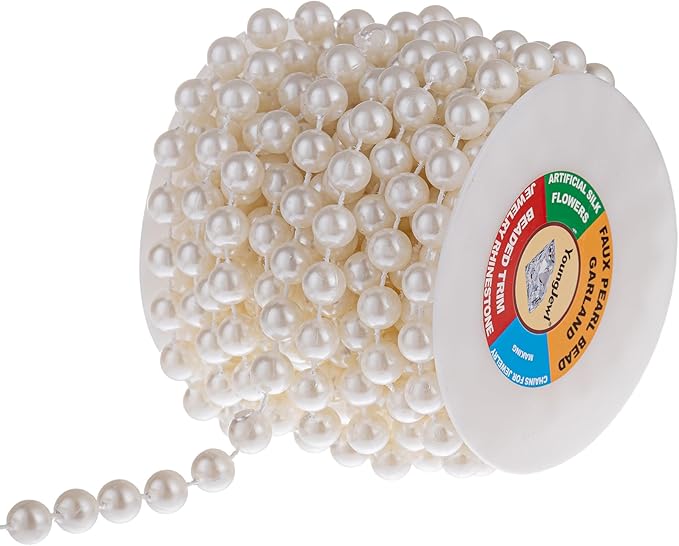 10mm Pearl Strands,9 Yds of Lvory Fake Beads Garland Spool Roll with Stringed Pearls for Crafting,Wedding Party,Christmas Tree Decoration.