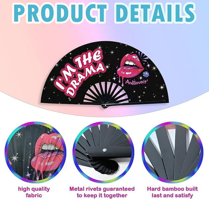 Boots on The Ground Fan, Large Folding Hand Fan for Women and Men, Popping Fans for Line Dancing for Raves, EDM, Dance Party, and Home Decoration