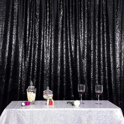 SquarePie Sequin BackdropLess See Through Thick Background Glitter Curtain for Halloween Party 6FT x 8FT Black