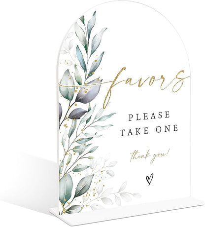 Acrylic Wedding Signs, Greenery Theme Favor Please Take One Sign, Wedding Reception Signage, Bridal Shower Table Decor with Stand, Engagement, Anniversary, Newlywed Events and Parties Supplies, 18