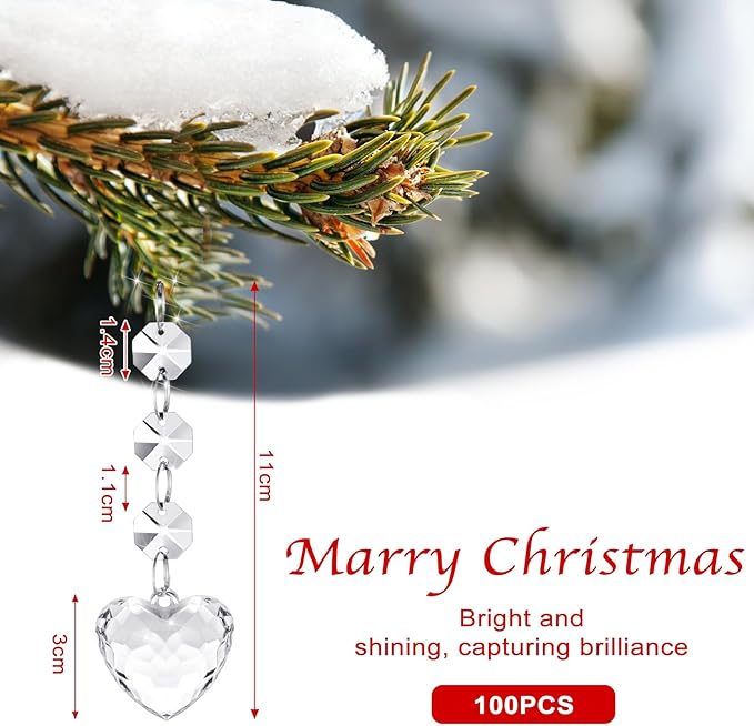 Nuenen 100 Pcs Hanging Crystals for Centerpieces Acrylic Chandelier Garland Beads Strands Prism Decorations Clear Teardrop Chandelier Crystals Pendant Wedding Home Garden Outdoor Ornaments(Heart)