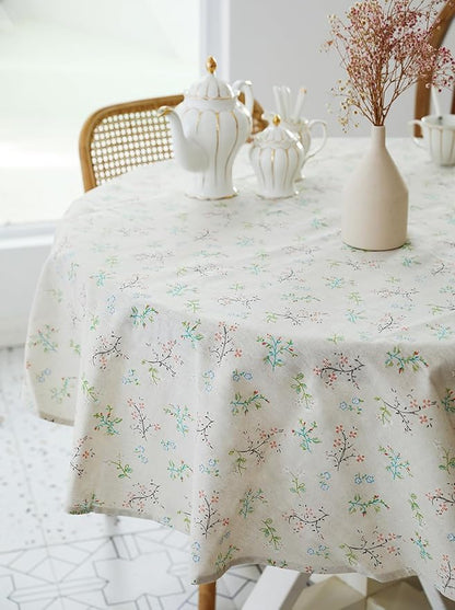 YiHomer Pastoral Round Tablecloth - 60 Inch Dia. - Beige Linen Table Cloth - Washable Table Cover with Dust-Proof Wrinkle Resistant for Restaurant, Picnic, Bistro, Indoor and Outdoor Dining, Gardenia