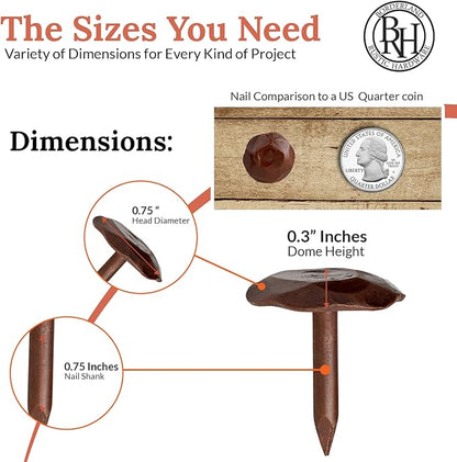 10 Pack 0.75" Round Head Iron Clavos Decorative Nails – Sealed Rusted – Handmade Rustic Round Fasteners for Farmhouse Shutters, Faux Wood, Barn Doors, Shutters, Gates – Ornamental Wood Accent
