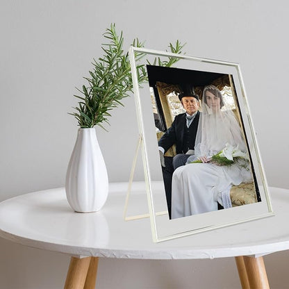 Silver Floating Frame (10"x12", Vertical), For Picture 9x11, 8.5x11, 8x10, Tabletop Shelf Photo Frame, Classy Gift For Festival, Wedding, Home or Office Décor