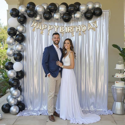10ft x 10ft Silver Sequin Backdrop Curtain for Parties, Wrinkle Free Thick Glitter Photo Backdrop Drapes 2 Panels 5x10FT Back Drop Cloth Shiny Fabric for Wedding Birthday Photography Background