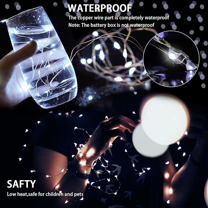 8 Pack White Fairy Lights 7Ft 20 LED Twinkle String Lights 3 Modes Battery Operated Waterproof Firefly Starry for Mason Jar Party Wedding Christmas Valentines Day Table Centerpieces,Cold White