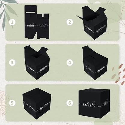 QIKSION Black Wedding Card Box, Silver Foil Gift Card Box for Party, Wedding Reception, Graduation, Birthday, Baby Shower, Raffle