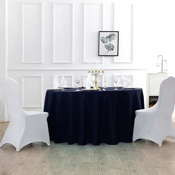 Cupuamon 108 inch Round Tablecloth Washable Polyester Table Cloth Decorative Table Cover for Wedding Party Dining Banquet（108 inch,Navy）