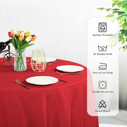 10 Pack Round Tablecloths - 120 Inch Red Polyester Cover for Round Tables, Stain and Wrinkle Resistant Washable Fabric Cloth for Wedding Banquet Parties