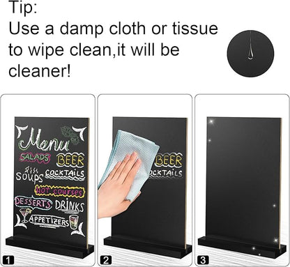 EHWINE Mini Chalkboard Easel Sign Set,4 Pack 6x8 Inch Wooden Boards with Acrylic Base and Liquid Chalk Markers, Reusable Double Sided Tabletop Display for Wedding, Restaurant, Party, Coffee Shop Decor