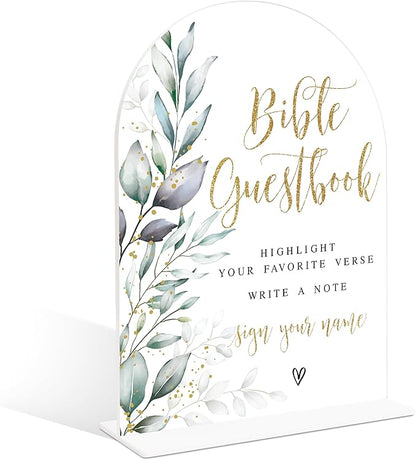 Acrylic Wedding Signs, Greenery Theme Bible Guestbook Sign, Wedding Reception Signage, Bridal Shower Table Decor with Stand, Engagement, Anniversary, Newlywed Events and Parties Supplies, 21