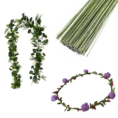 100 Pieces 18 Gauge Green Paper Covered Floral Wire Stems for DIY Crafts, Artificial Flower Arrangements 16 inch Paper Covered Floral Stems